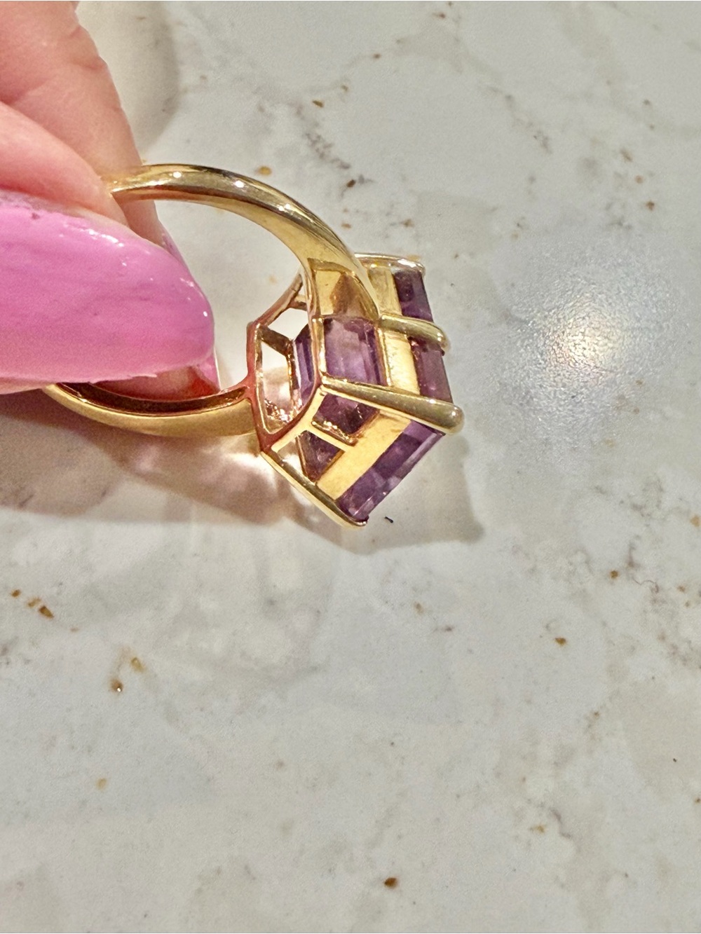 Vintage 14K Gold Plated Emerald Cut Purple Statement Ring – Size 9 - Picture 4 of 12